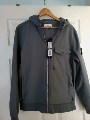 Stone Island Jacket Mens Large Hood Hoodie Italy Soft Shell -R New NWT Gray Grey