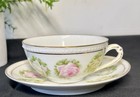 Antique C.B.PRUSSIA Tea Cup And Saucer ROSE PATTERN GOLD TRIM