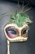 VTG Original Venetian Handpainted CARNIVALE MASK Venice Italy 6.5  W 15.25  L