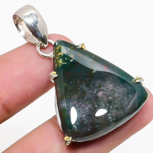 Dark Green Bloodstone Pendant set in 925 Sterling Silver
