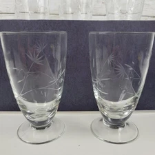 Vintage Etched Crystal Iced Tea Glasses Footed Set of 5
