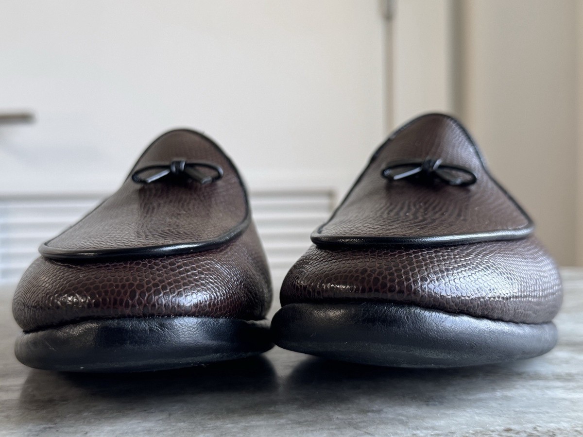 BELGIAN SHOES MR CASUAL LOAFER LIZARD BROWN SLIPPERS Sz 8.5 $800 BOW TIE LEATHER Lizard Calf - Belgian Shoes main image 4