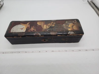 Antique Hand Painted Lacquer Japanese Trinket/Glove/Letter Box 19th Century - Image 1 of 4