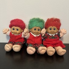 Troll Dolls VTG Russ Christmas Holiday Soft Body Troll Festive Set Of 3