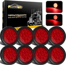 Partsam 8Pcs 4" Round Red LED Trailer Tail Light, 4 Inch Led Stop 