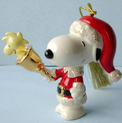 Lenox Peanuts Ornament Snoopy with Golden Ringing Bell & Woodstock