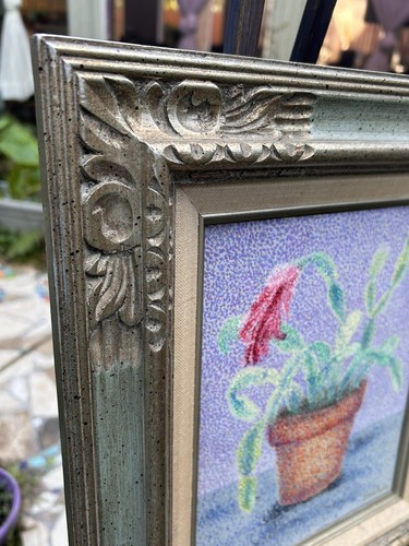 Pointillism Oil on Board Vintage Impressionist Still Life, Framed Signed Veloso - Picture 11 of 19