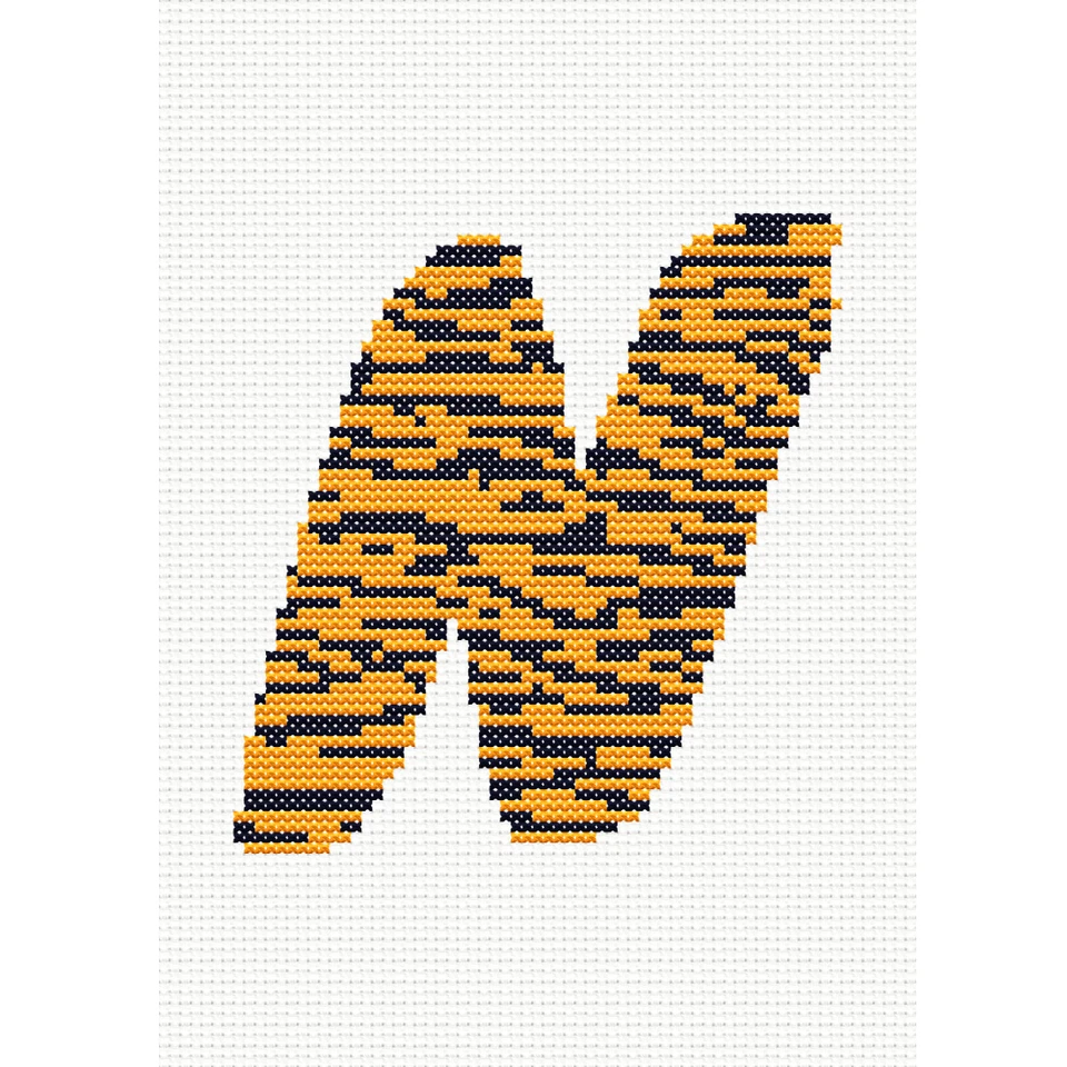 Tiger Print N Monogram Cross Stitch Pattern/Chart, Initial Letter Personalised - Image 2 of 2