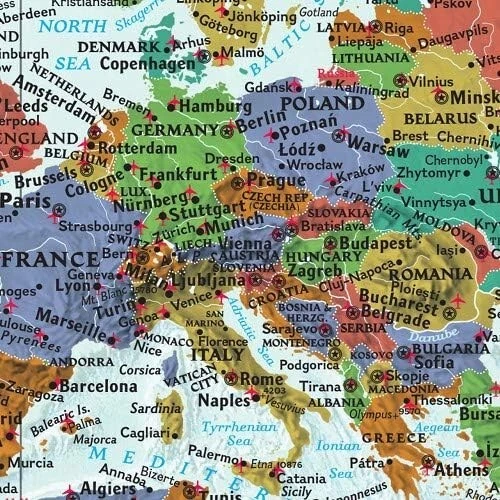 Mapa de pared del mundo ampliado decorador laminado - X grande - 73" de largo x 48" de ancho Foto 2 de 2