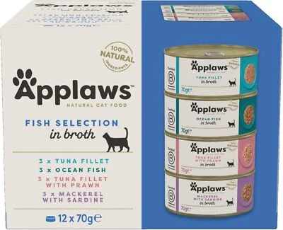 Applaws Natural Wet Cat Food, Multipack Fish Selection in Broth 70 g Tin (Pack