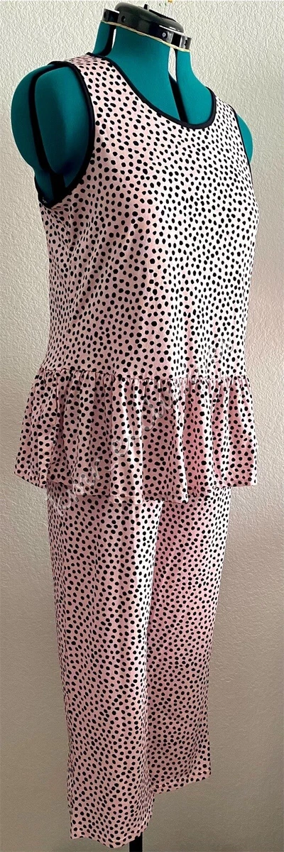 NWT Kate Spade Peplum Tank Capri Pajama Set Pink w Black Dots