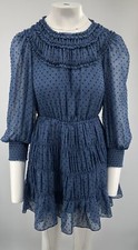 Sandro Blue Gwen Ruffled Dot Print Long Sleeve Fit Flare Dress sz 36 NWT