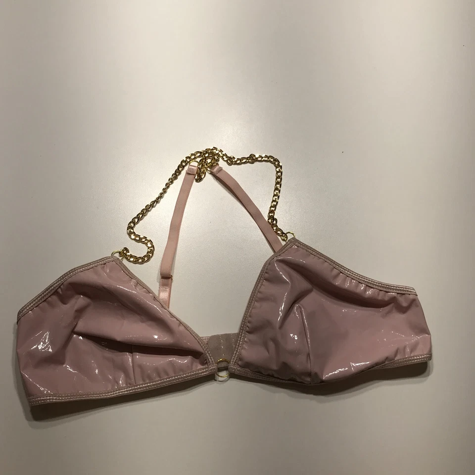 Avid Love Sexy Bra Top Womens Large Pink Faux Leather Chain Strap Clubwear - Изображение 2 из 4
