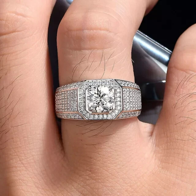 2CT Men's Moissanite Wedding Band in Sterling Silver Comfort Fit Ring-image