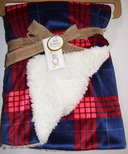 Boys Lila Jack Super Soft Minky Red Blue Plaid Sherpa Baby Blanket