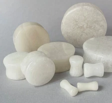 PAIR White Jade Organic Stone Plugs Gauges - up to 38mm available! 