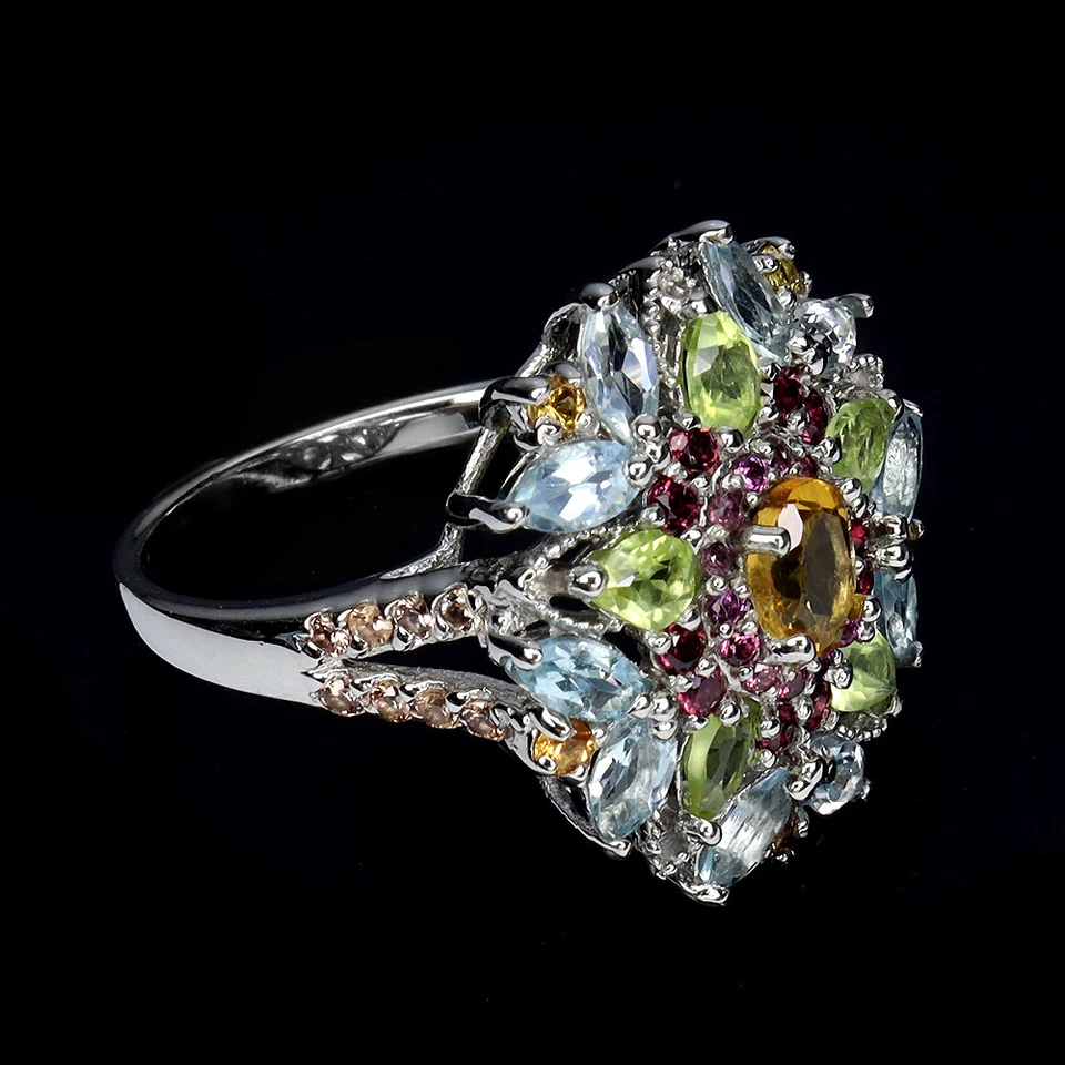 925 Sterlingsilber Ring Oval Citrin Saphir Peridot Natürlicher Edelstein Schmuck - Bild 3 von 4