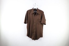Vtg 70s Streetwear Mens Medium Distressed Knit Short Sleeve Button Shirt Brown
