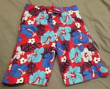 Authentic J. Khaki Board Shorts Boys Medium Floral Print Blue Red Swim Suit