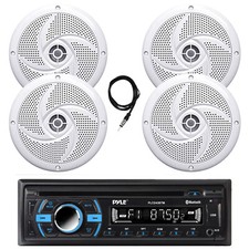 Pyle PLCD43BTM Marine Bluetooth CD Radio, 4x 5.25" 180W White Speakers, Antenna