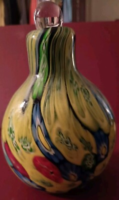 VINTAGE MILLEFORI MURANO GLASS PERFUME BOTTLE W/ STOPPER MULTI COLOR