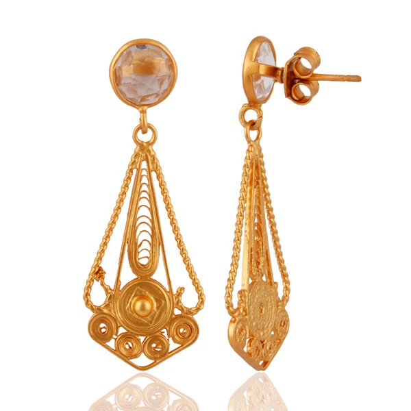 Pendientes colgantes de piedras preciosas de cristal con diseño de filigrana de plata 925 hechos a mano joyas Foto 2 de 2