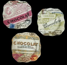 3 ROSANNA  Chocolat  7" Wavy Ruffle Edge Dessert Plates Pink Brown