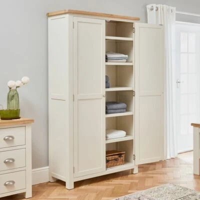 THE FURNITURE MARKET Cotswold Cream Painted Double Linen Storage Cupboard - WT55-LIN