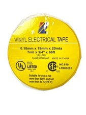 New Vinyl Yellow Electrical Tape No. 810 LR203233 UL Listed 3/4 x 66' Roll