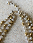STUNNING GOLD TONE & FAUX PEARL TRIPLE STRAND SIGNED JAPAN NECKLACE — photo 4