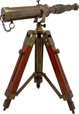 Nautical Telescope Brass Spyglass with Tripod Wooden Legs Vintage Decor Marine