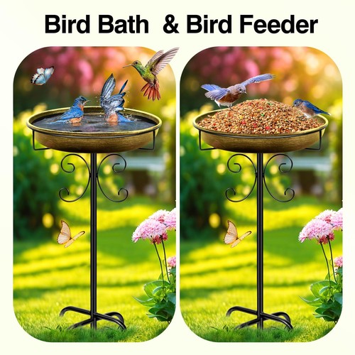 35In Metal Bird Bath for Outside, Vintage Bird Bath Bowl, Detachable Birdbath - Picture 5 of 7