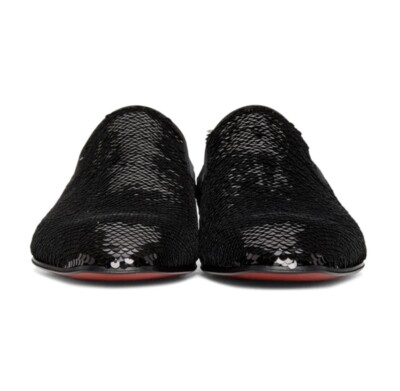 Christian Louboutin Mens Dandelion Flat Black Paillette Scallops Dress Loafer 40 Christian Louboutin Mens Dandelion Flat Black Paillette  main image 4