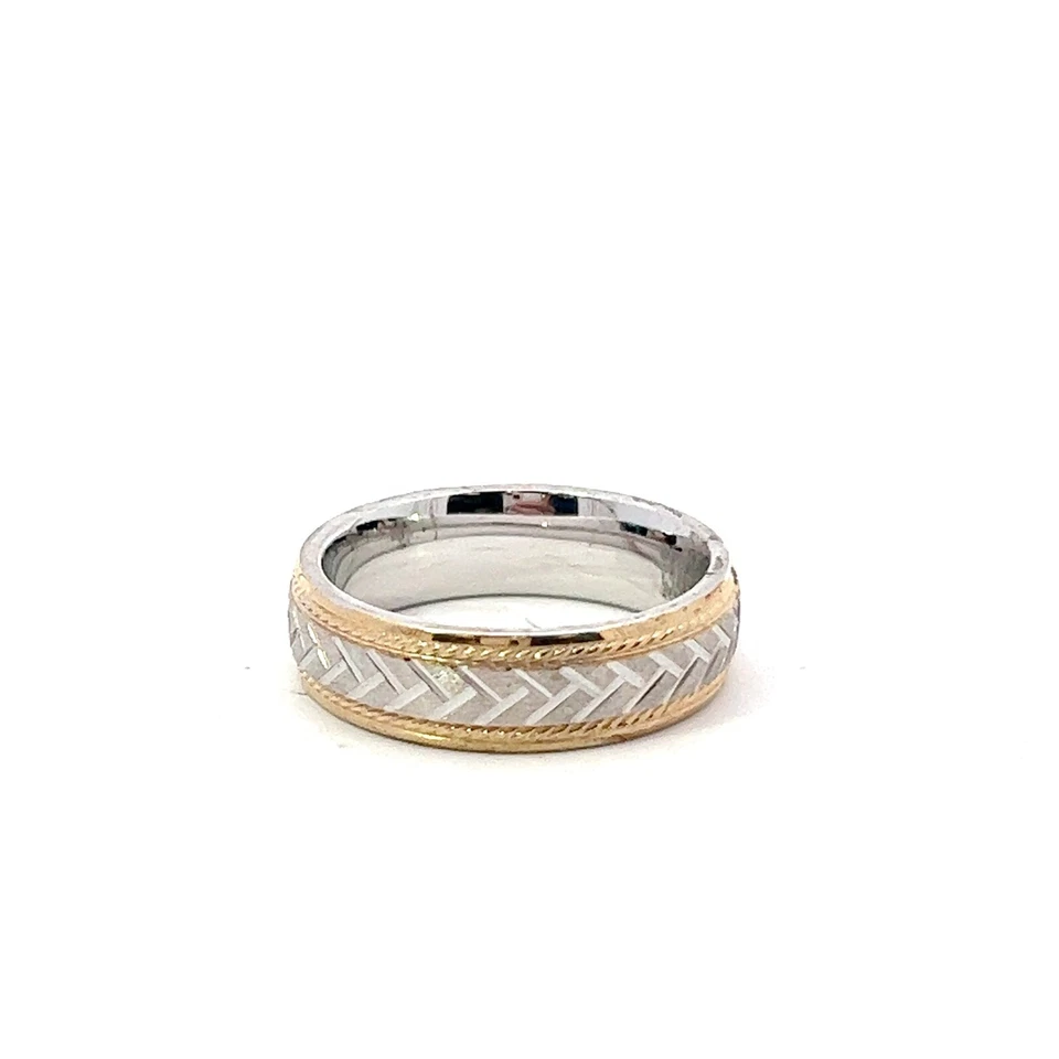 Sterling Silver 14K Two-Tone Gold 6.3mm Etched W/ Rope Edge Band Ring - Image 3 of 4