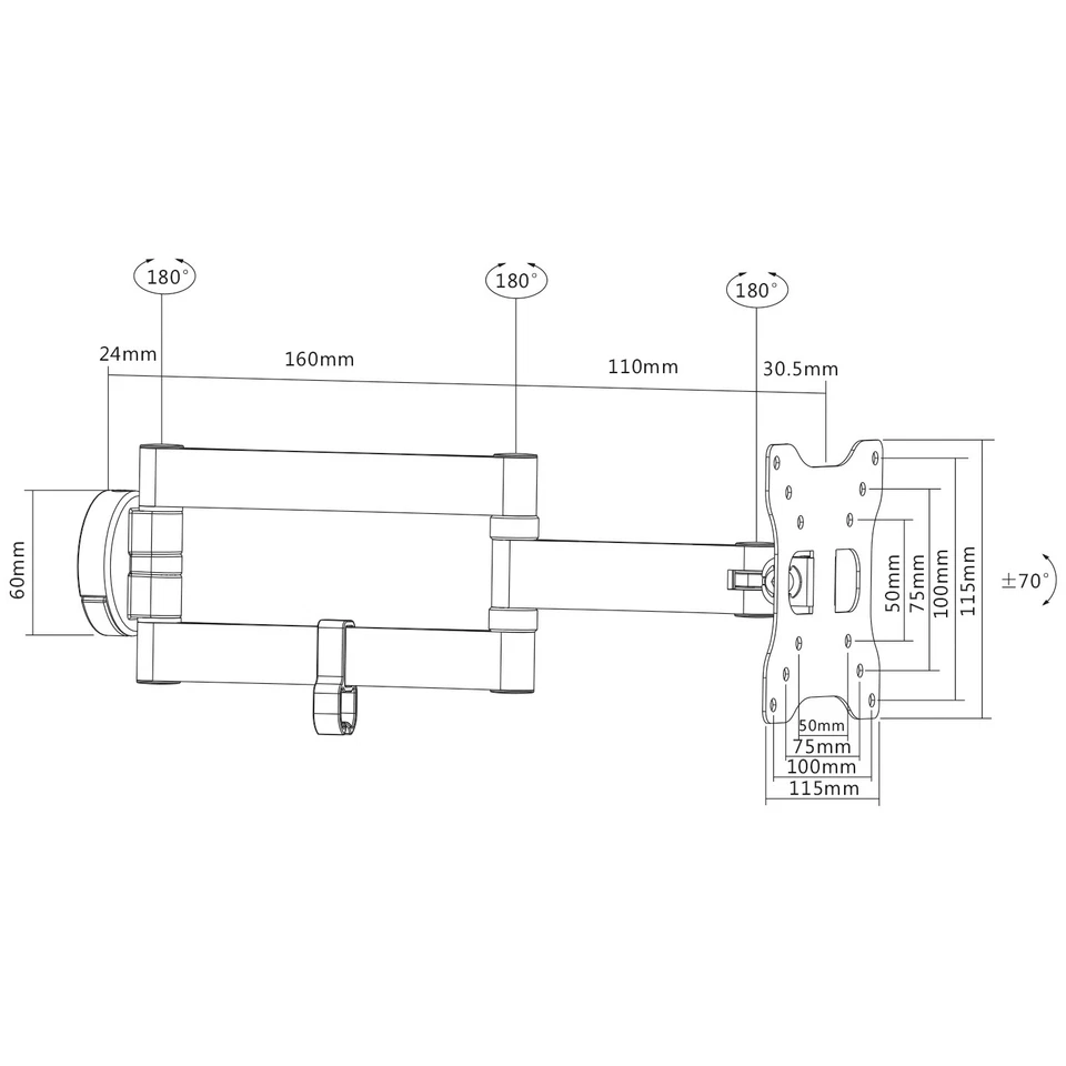 Brazo giratorio inclinable articulado LCD LED monitor TV montaje en pared 19 20 21 22 23 24 27" Foto 4 de 4