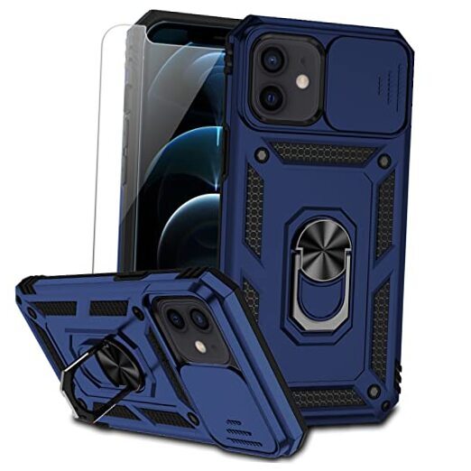 for iPhone 12 / iPhone 12 Navy Blue with camera cover Military-Grade 2nd gen