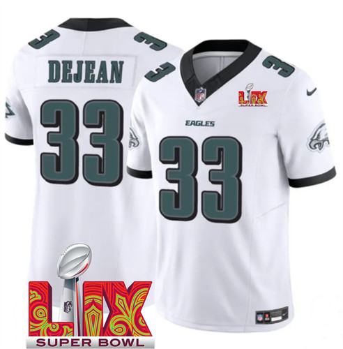 Herren #33 Cooper DeJean weiß 2025 Super Bowl LIX Patch limitiert genäht Trikot - Bild 1 von 2