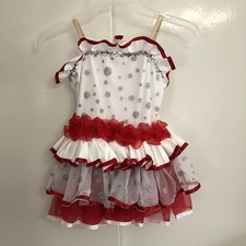Curtain Call Costumes Girls Size CME Red  White Silver Sparkle Dance Tutu 271