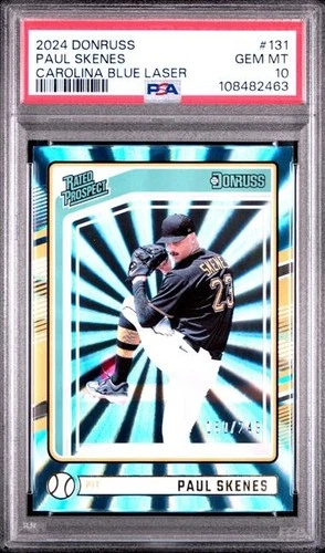 2024 Donruss Paul Skenes #131 Carolina Blue Laser 160/249 PSA 10