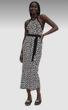 Diane von Furstenburg DVF Target Halter Tie Neck Poppy Knit Midi Dress SIZE S