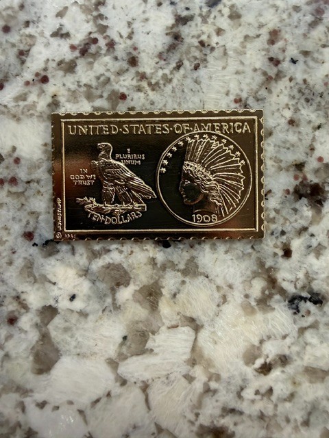 1908 USA INDIAN HEAD NUMISTAMP US EAGLES 10 DOLLAR MEDAL MORT REED #1382