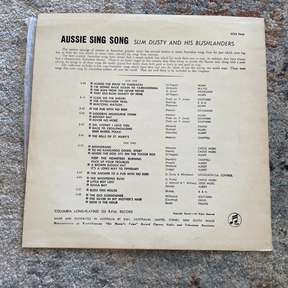 ORIGINAL RETRO VINYL RECORD LP MUSIC STEREO Aussie Sing Song Slim Dusty - image 2 of 3