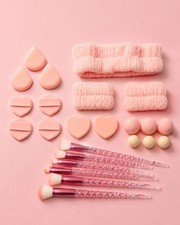 28Pc Pink Crystal Makeup Brush Set Sponge Puff Beauty Tools Kit Unicorn Handle
