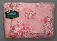 NOS Vintage WAMSUTTA Lustercale King Fitted Sheet Pink Flowers 186 Count NIP