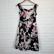 White House Black Market Sleeveless Black Pink Faille Floral Dress Pockets 10