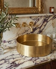 Brushed Brass Gold Round Countertop Bathroom Basin Vessel Sink Stainless Steel
