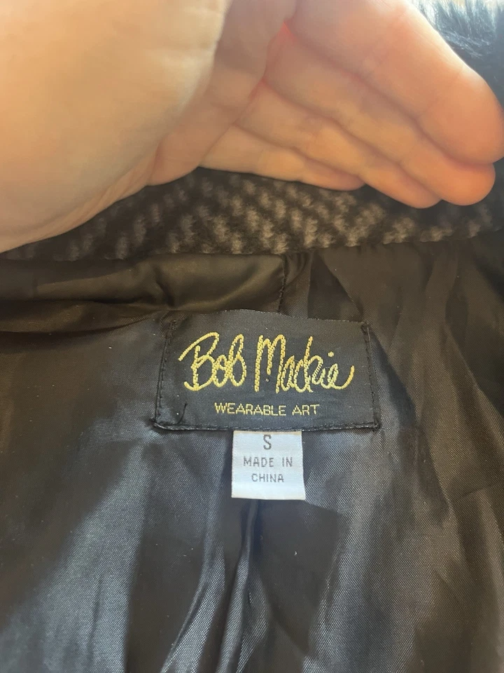 Bob Mackie Wearable Art Coat Size Small Black & Grey Herringbone Fleece Jacket - Image 4 of 4