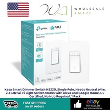 Kasa Smart Dimmer Switch HS220, Single Pole, Needs Neutral Wire, 2.4GHz Wi-Fi