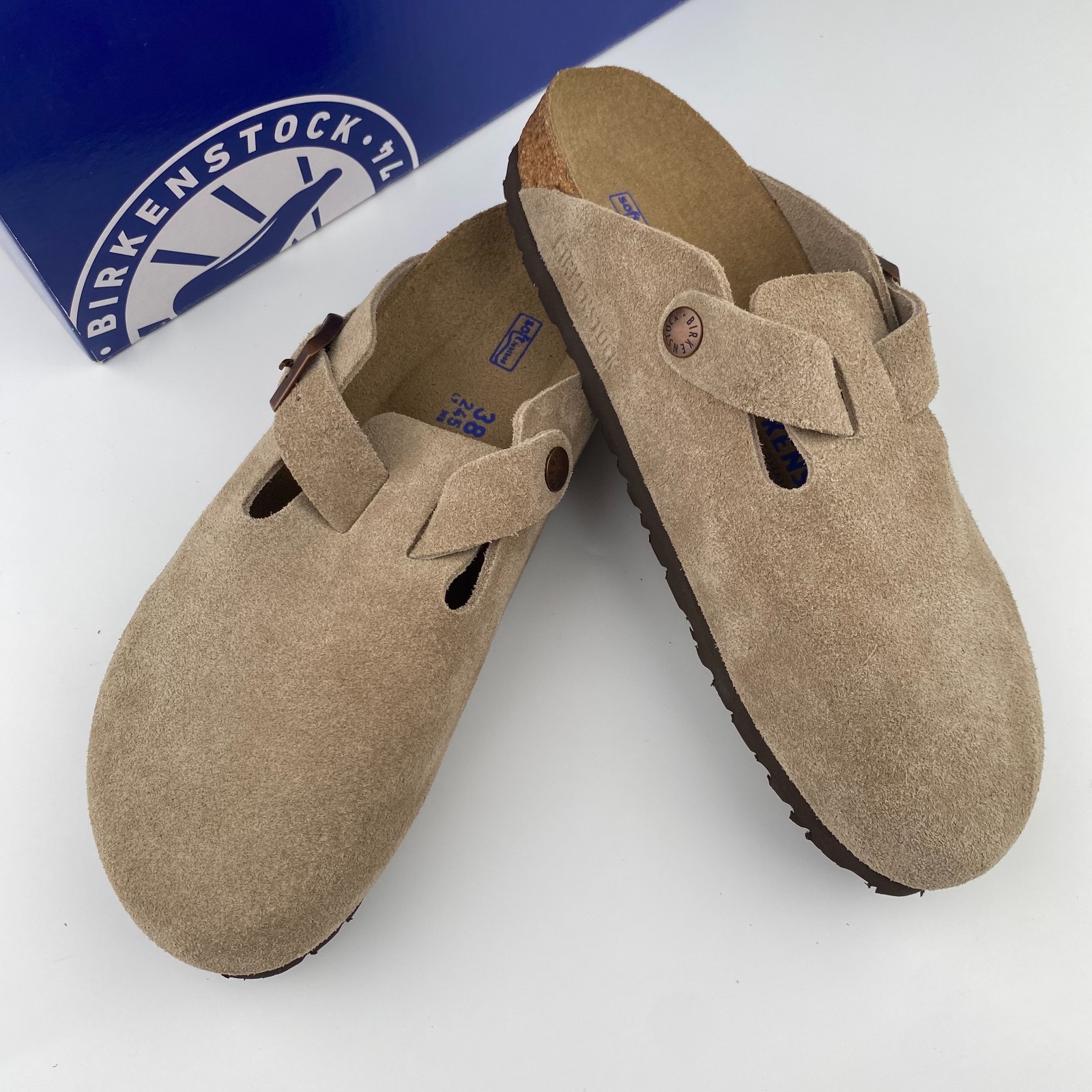Birkenstock Boston Taupe Suede Leather Soft Footbed Unisex Clogs Shoes EU 37-45