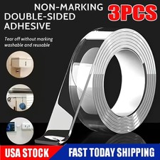 3PC 10FT Transparent Tape Double Sided Traceless Washable Adhesive Invisible Gel
